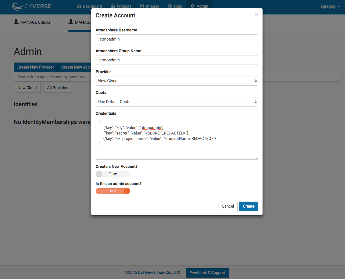 Troposphere admin account creation