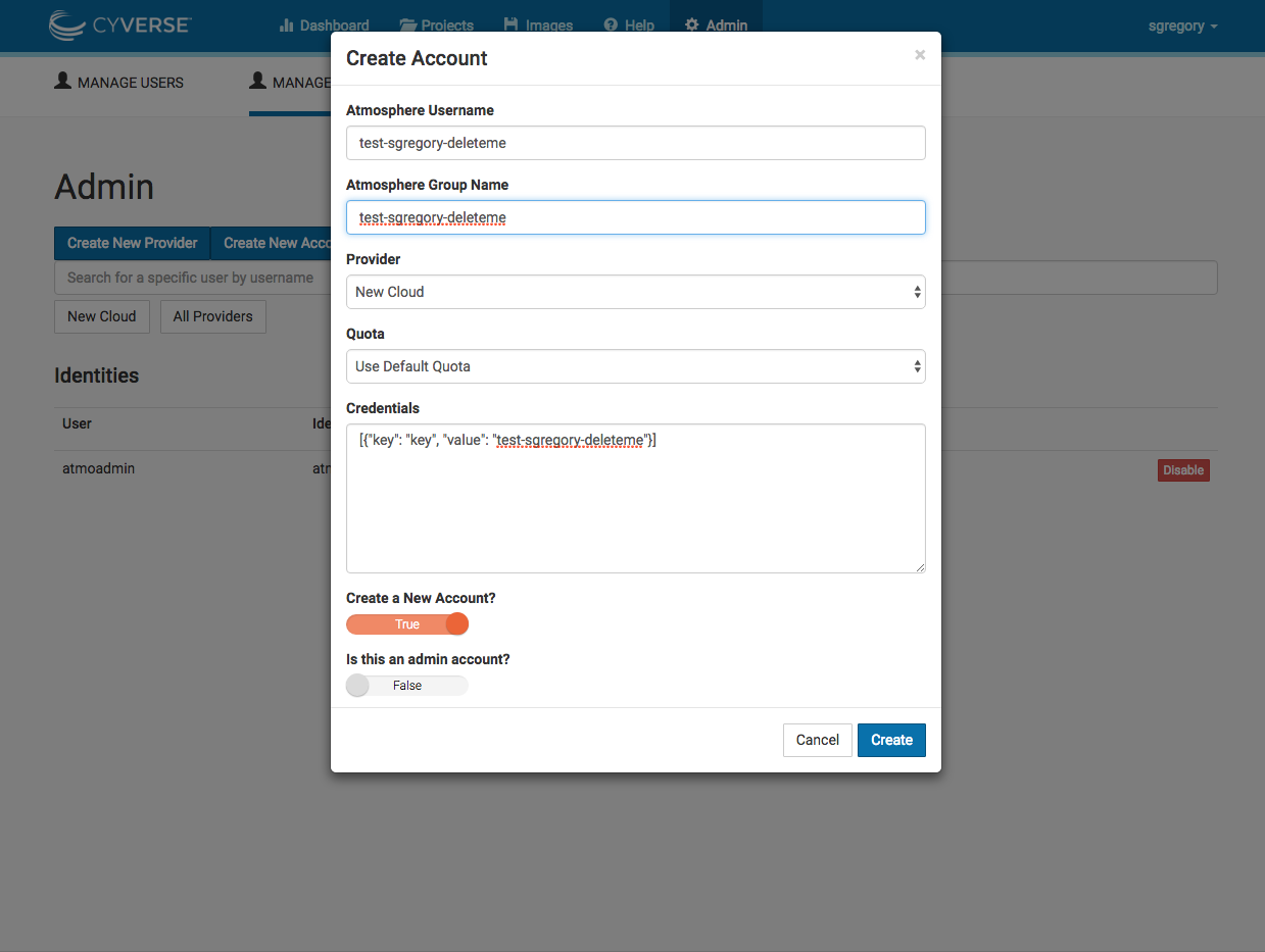 Troposphere user account creation